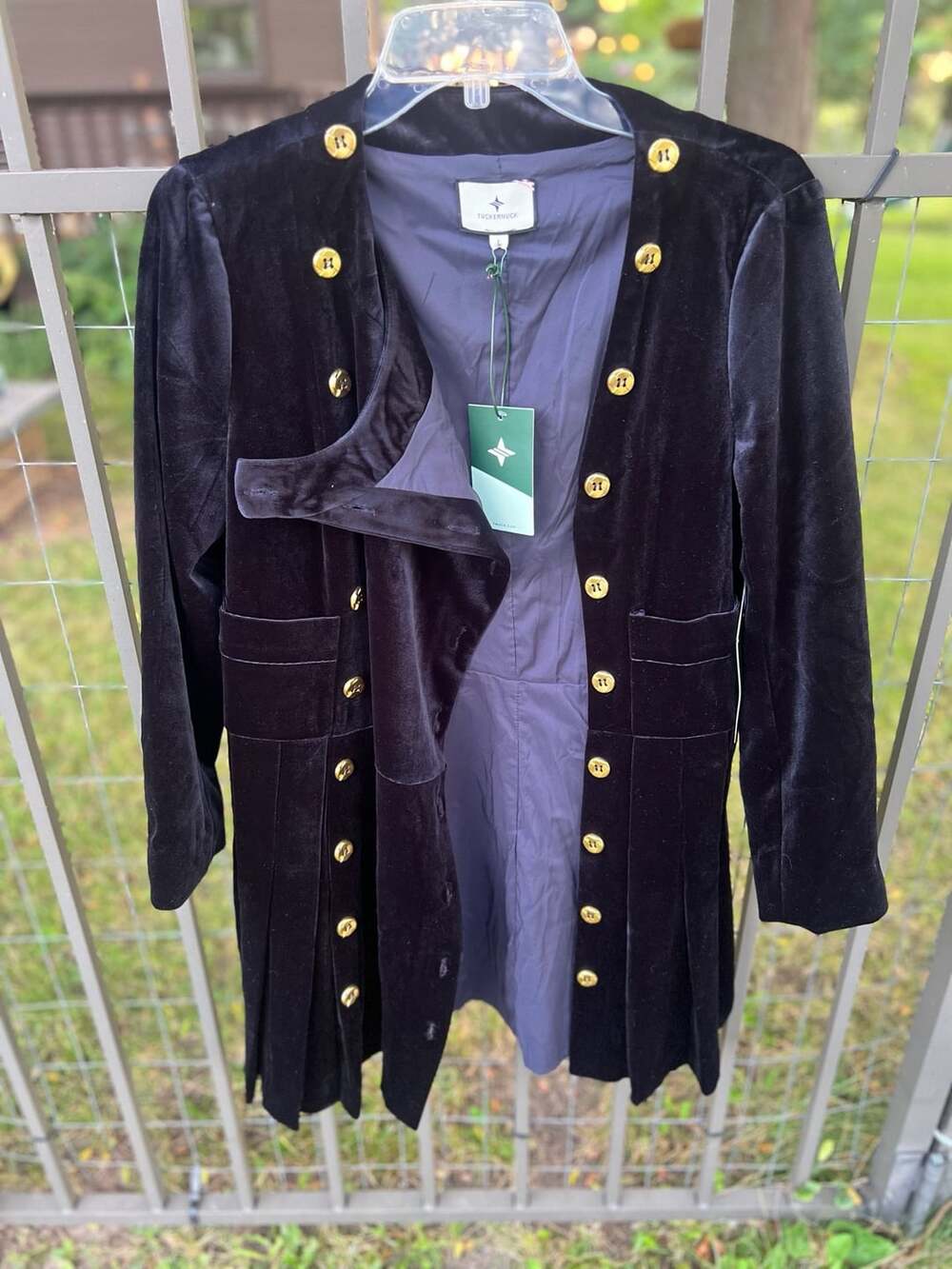 Tuckernuck Navy Velvet Button Front Mini Dress NWT L - Picture 2 of 14